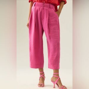 Anthropologie Hot Pink CROPPED Pants Pleated Trousers Light Weight Resort 6 NWT